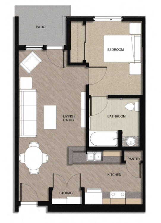 Seniors 1 Bedroom Type A 2100-614 2100-614 floor plan